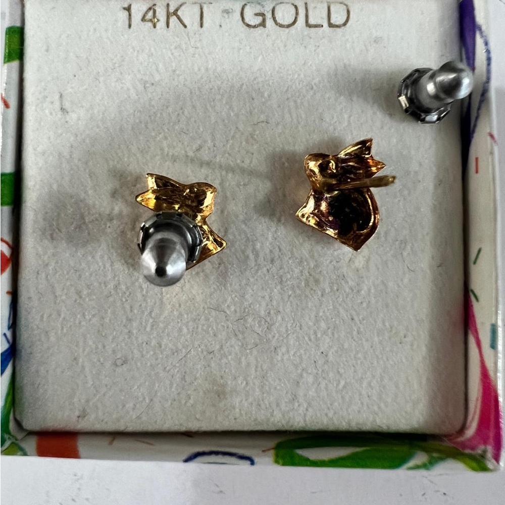 14K Gold Rabbit Earrings - Picture 2 of 5
